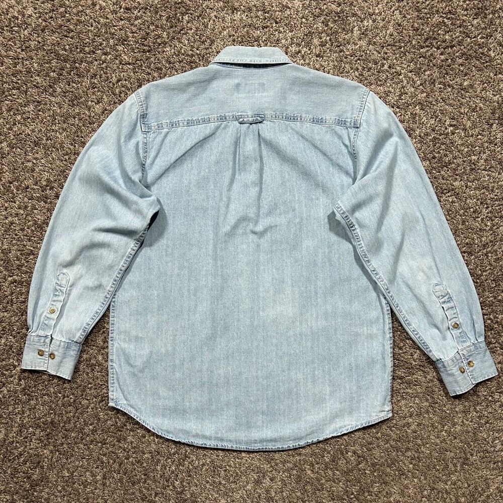 Vintage Denim Shirt y2k Long Sleeve Button Up Faded Blue Cotton Mens Medium - Picture 7 of 8